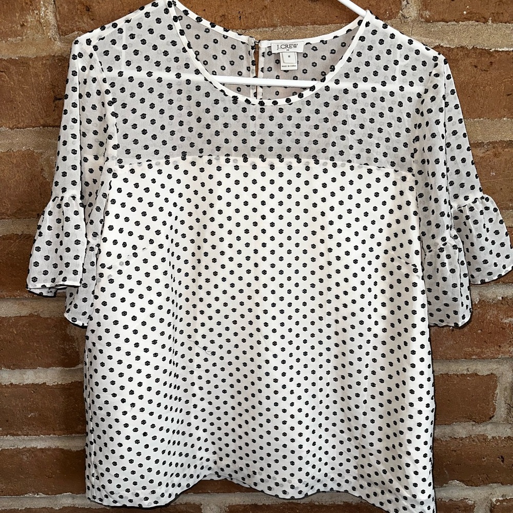 Jcrew ruffle sleeve black and white blouse size M
